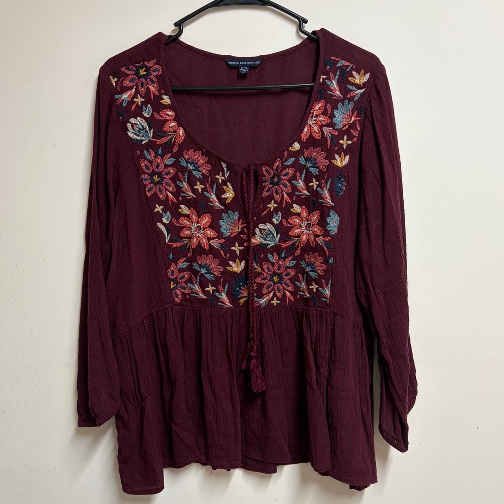 American Eagle Outfitters Burgundy Floral Blouse